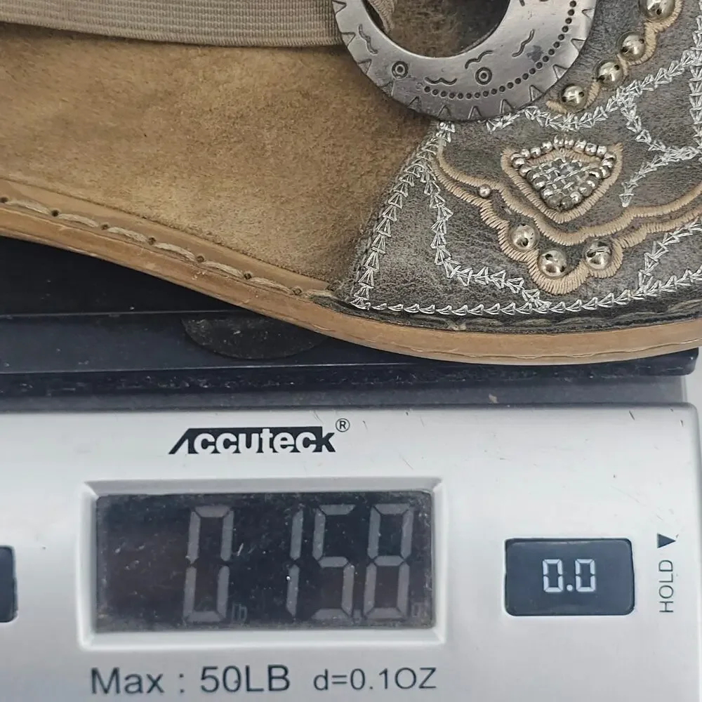 Y2K Rieker Beaded Gray Embroidered Strappy Sandals Boho Silver Emblem EU 40 9.5